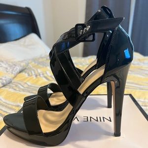 Nine West - Black Patent Strappy Stilettos - size 11
